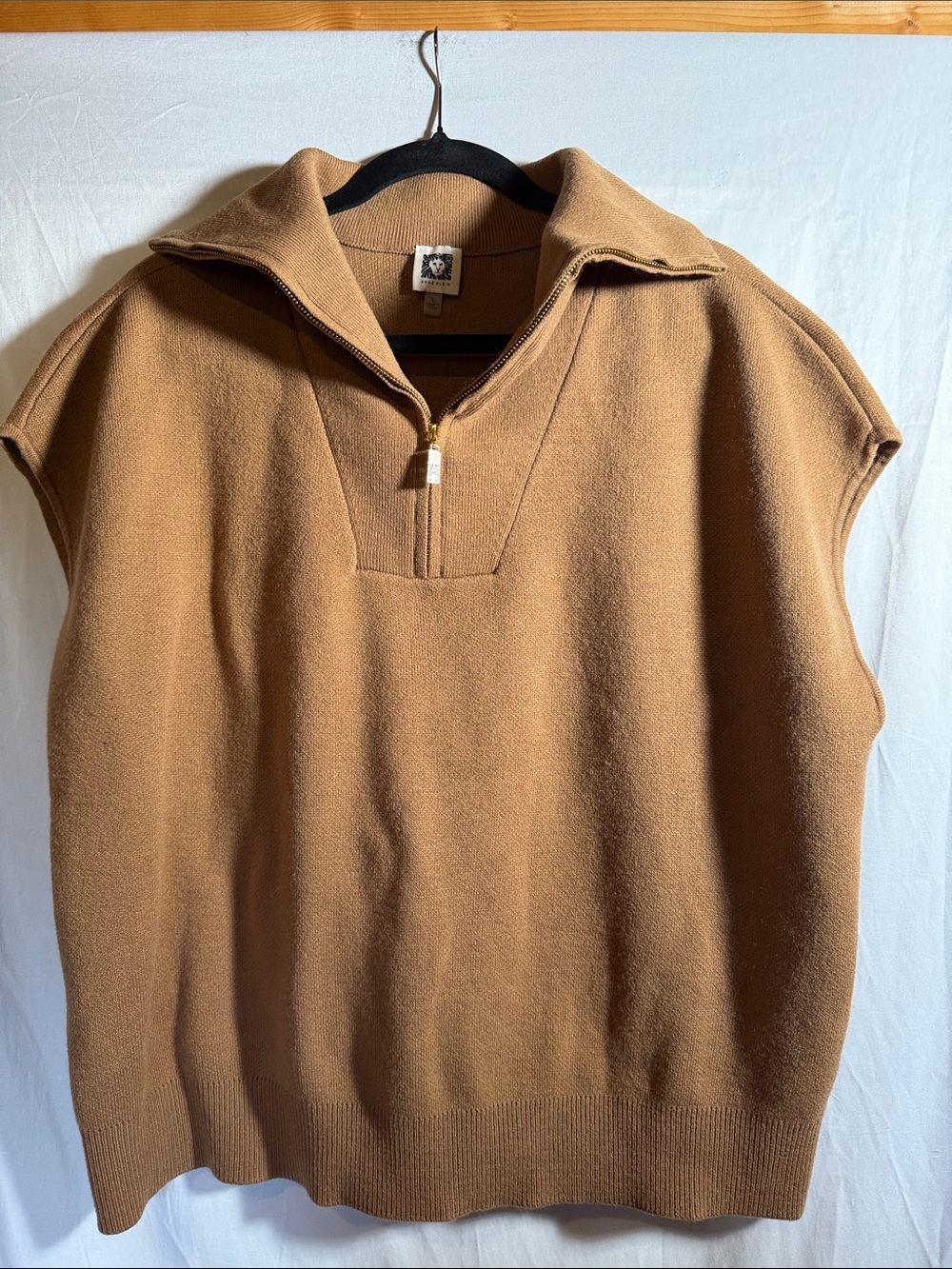 Anne Klein Camel Brown Sleeveless Zip-Up Sweater Vest